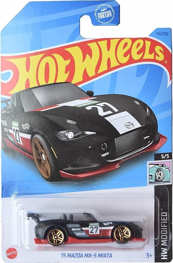 Hot Wheels '15 Mazda MX-5 Miata (2020) — Black with red and white stripes
